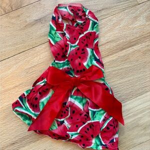 Watermelon Print Dog Dress with Red Bow